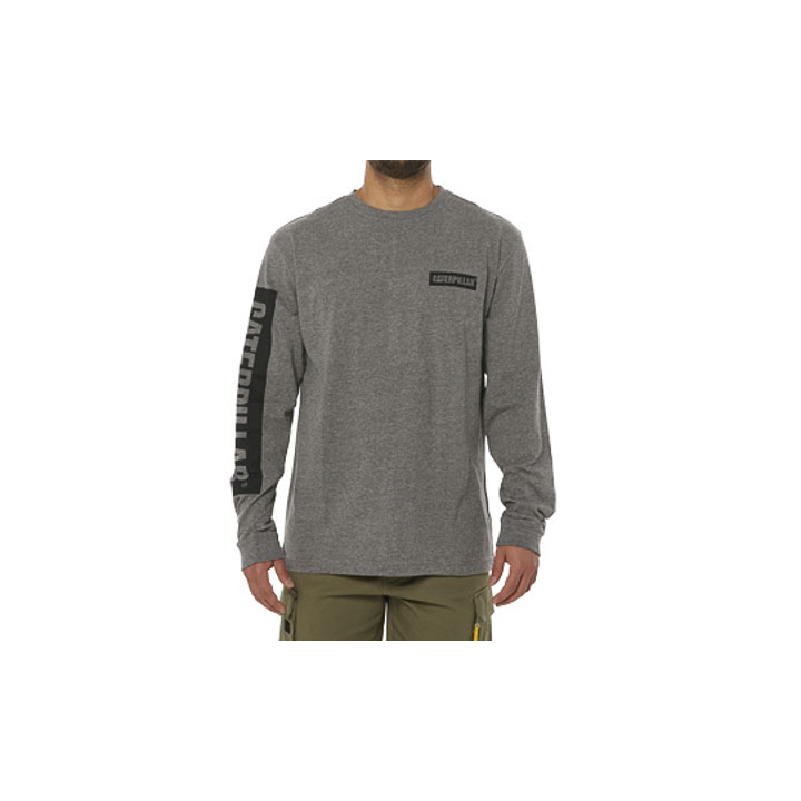 Caterpillar Icon Block Long Sleeve - Mens T-Shirts - Dark Grey - NZ (513ADCPML)